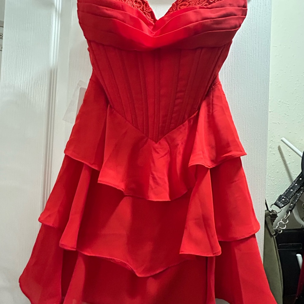 Chic Red Layered High Low Dress